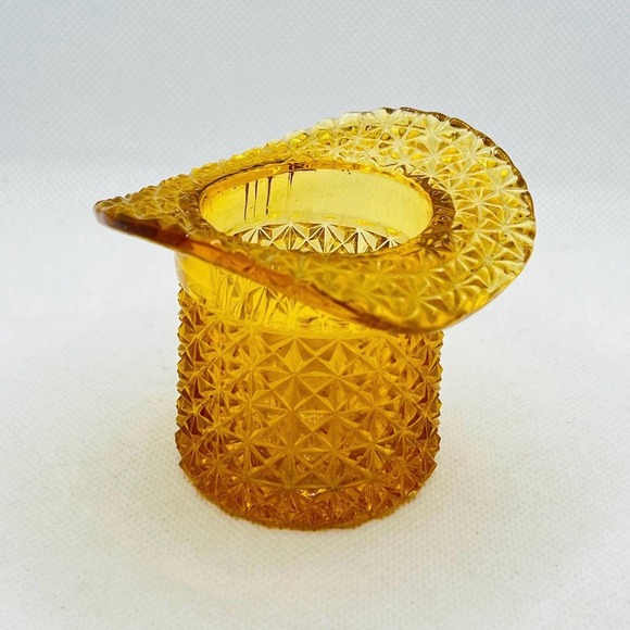 Vintage‎ Fenton Amber Top Hat Toothpick Holder / Mini Vase ~ Cut Glass - Picture 1 of 3